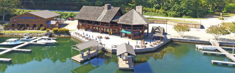 Aerial view of LaPrade's Marina on Lake Burton
